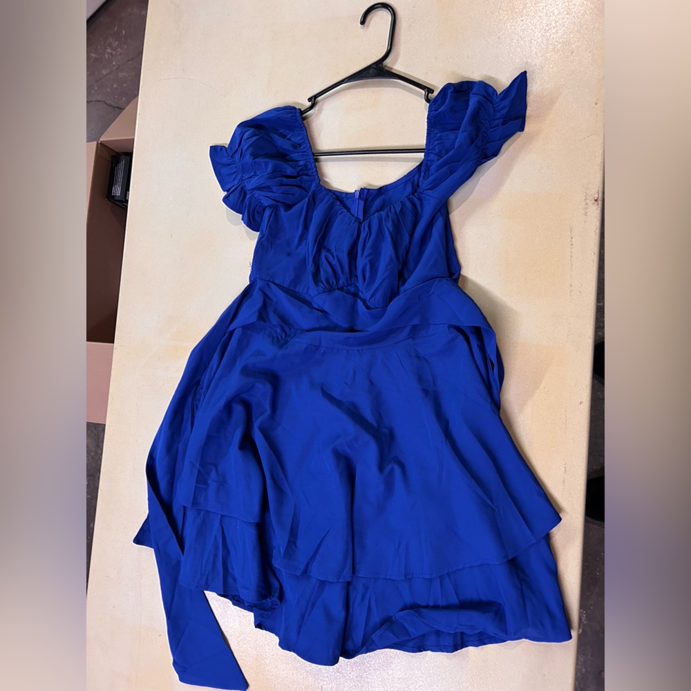 Lyaner Blue Dress with Ruffled Sleeves